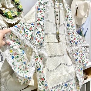 Artisan farmhouse crochet floral granny duster cocoon kimono w prairie vibe